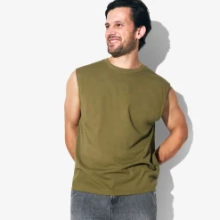 Clearance Effen mouwloos hemdje met ronde hals in katoen T-shirt