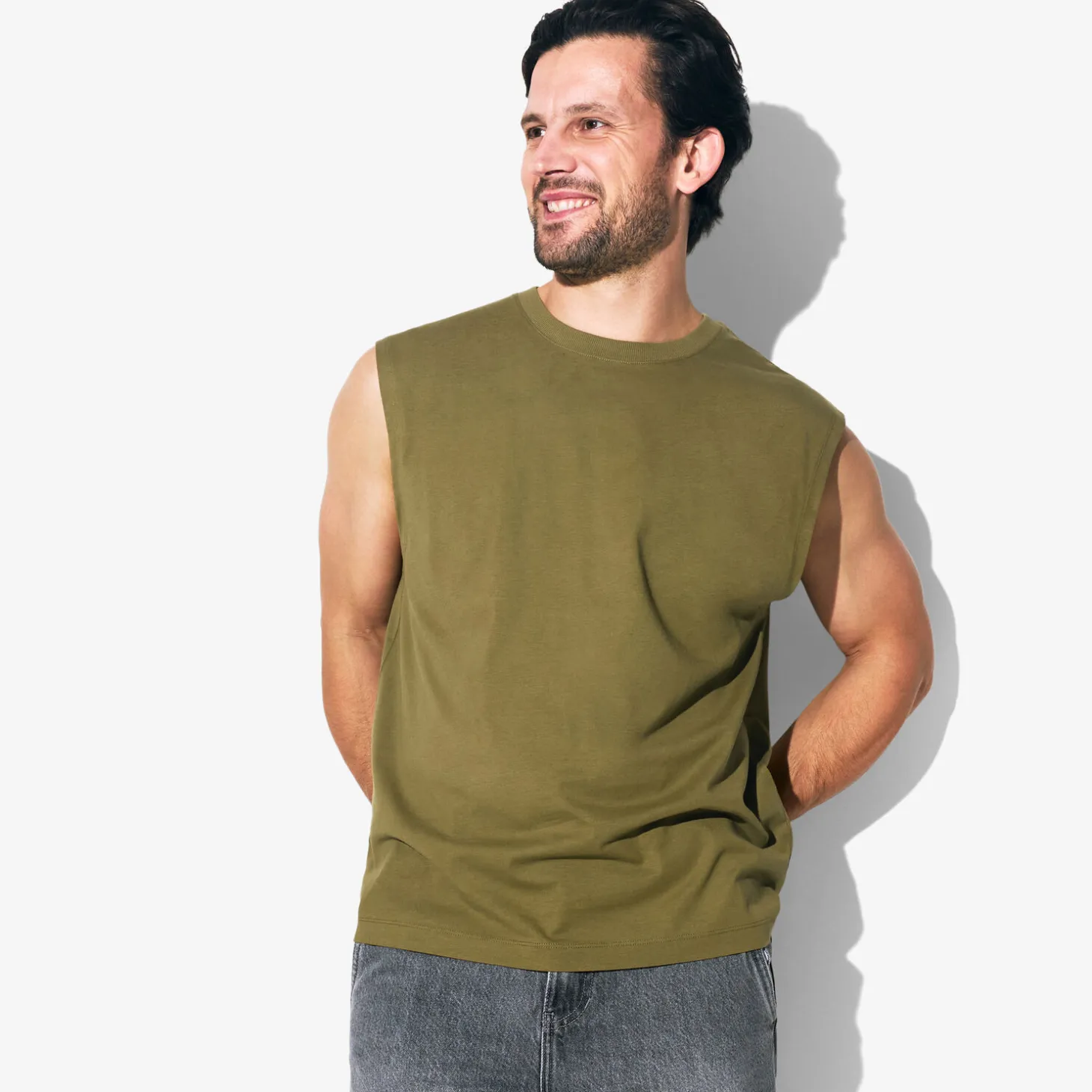 Clearance Effen mouwloos hemdje met ronde hals in katoen T-shirt