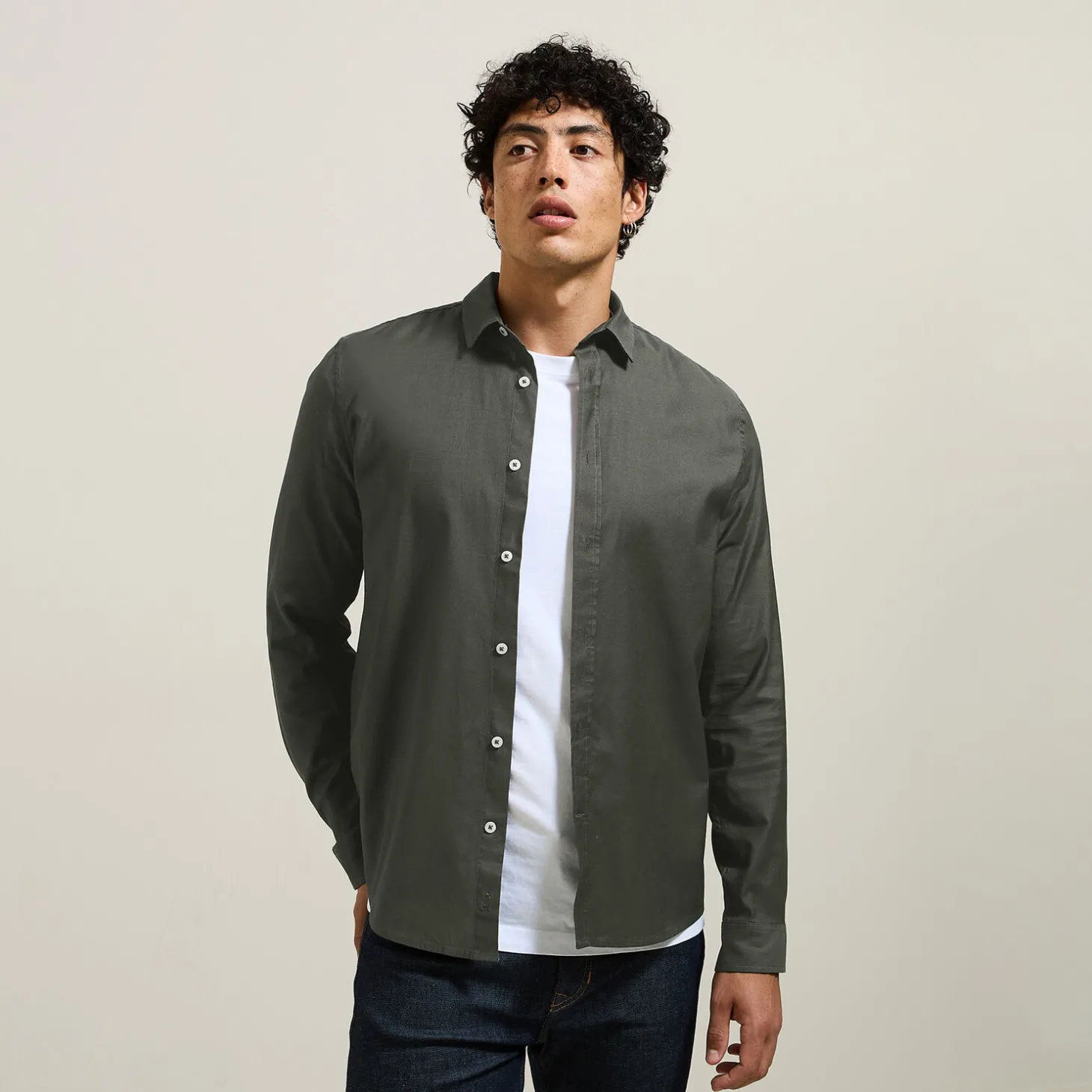 Online Effen overhemd in piquékatoen Overhemd