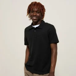 Online Effen relaxed polo met korte mouwen in textuurstof Polo