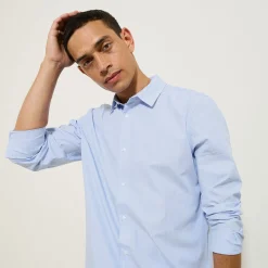 Best Sale Gestreept katoenen overhemd Overhemd|Formele Overhemden