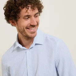 Cheap Gestreept overhemd in seersucker katoen Formele Overhemden|Overhemd