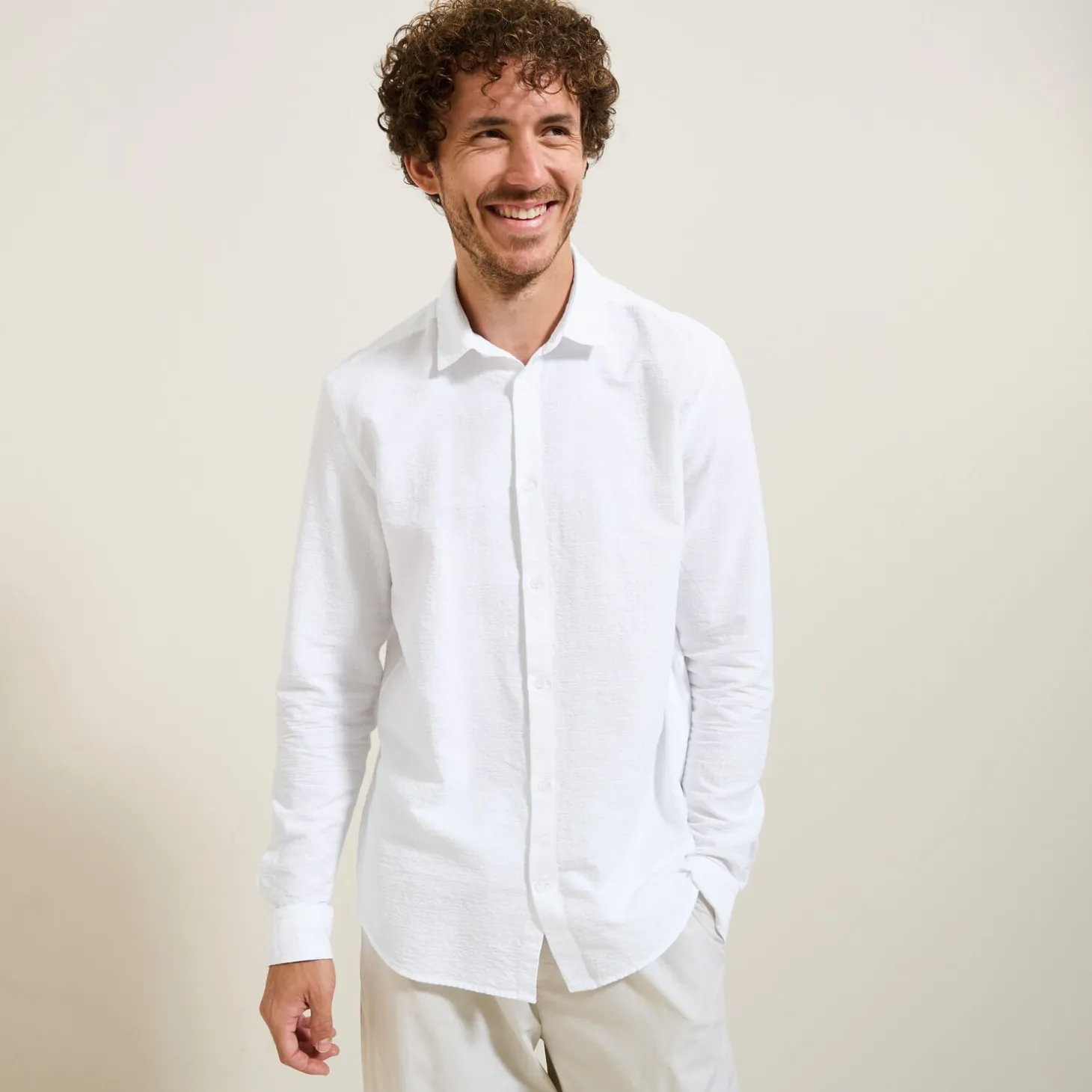 New Gestreept overhemd in seersucker katoen Formele Overhemden|Overhemd