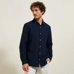 New Gestreept overhemd in seersucker katoen Formele Overhemden|Overhemd