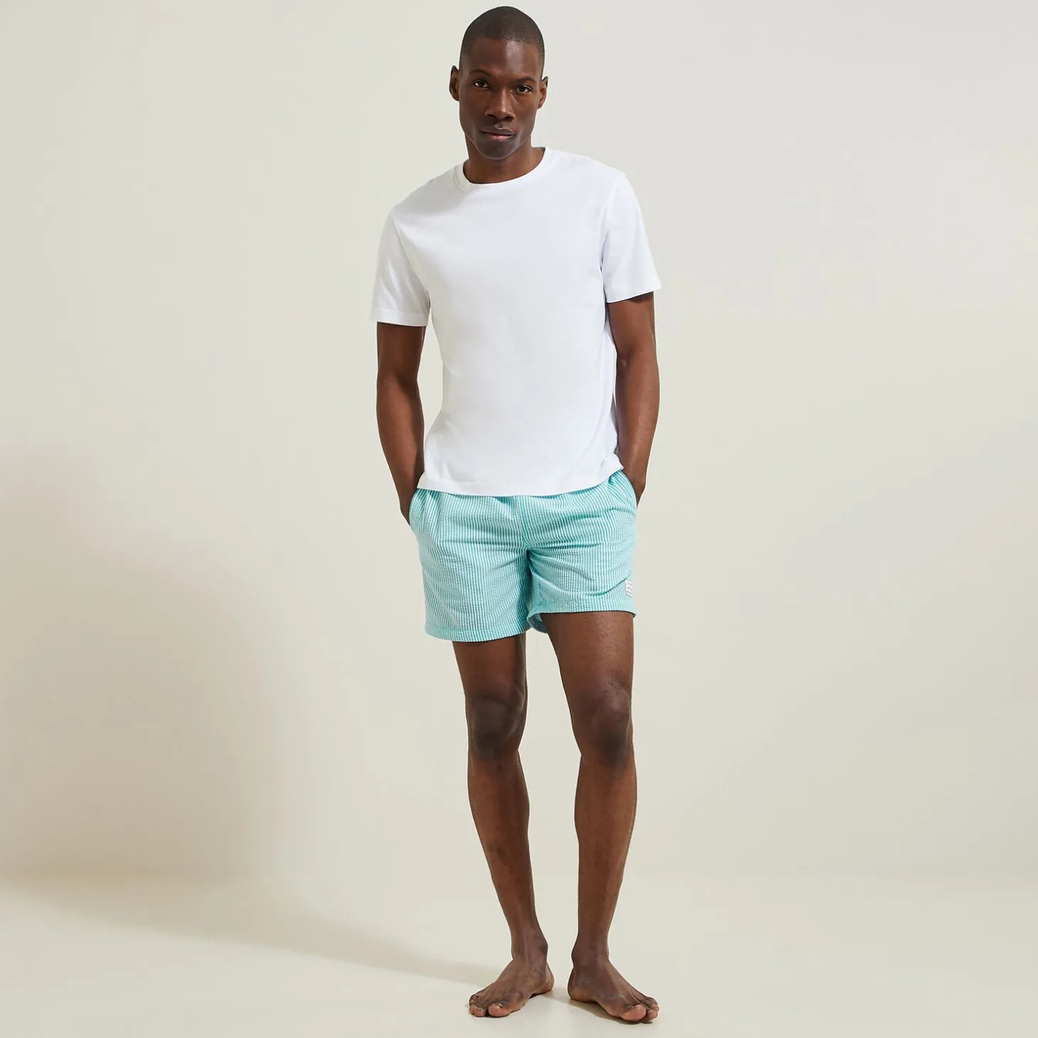 Online Gestreepte zwemshort in seersucker Zwembroek|Zwembroek