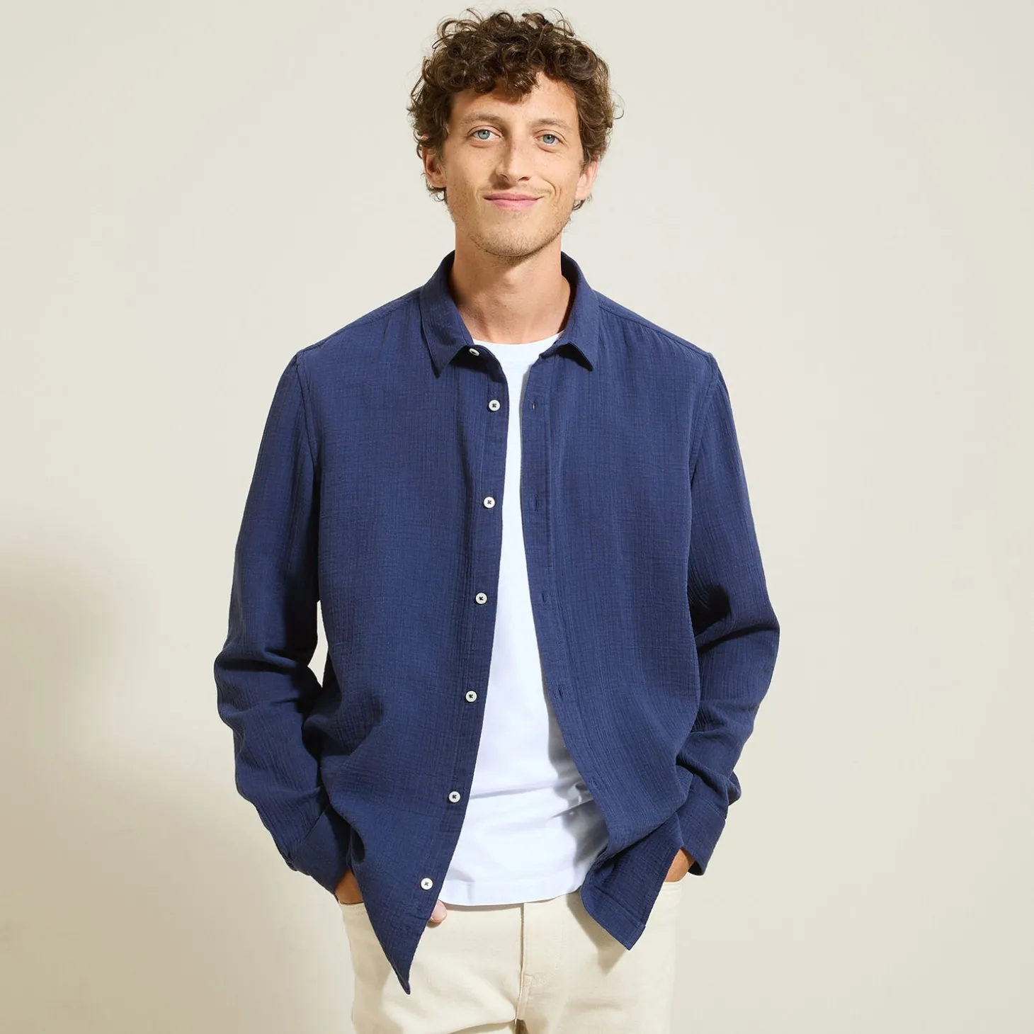 Outlet Hemd in katoengaas met klassieke kraag Overhemd