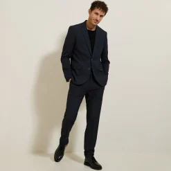 Sale Het pakket slim geruite kostuum bi-stretch - Blauw Combinatie Kostuum