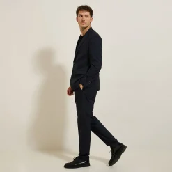 Sale Het pakket slim geruite kostuum bi-stretch - Blauw Combinatie Kostuum