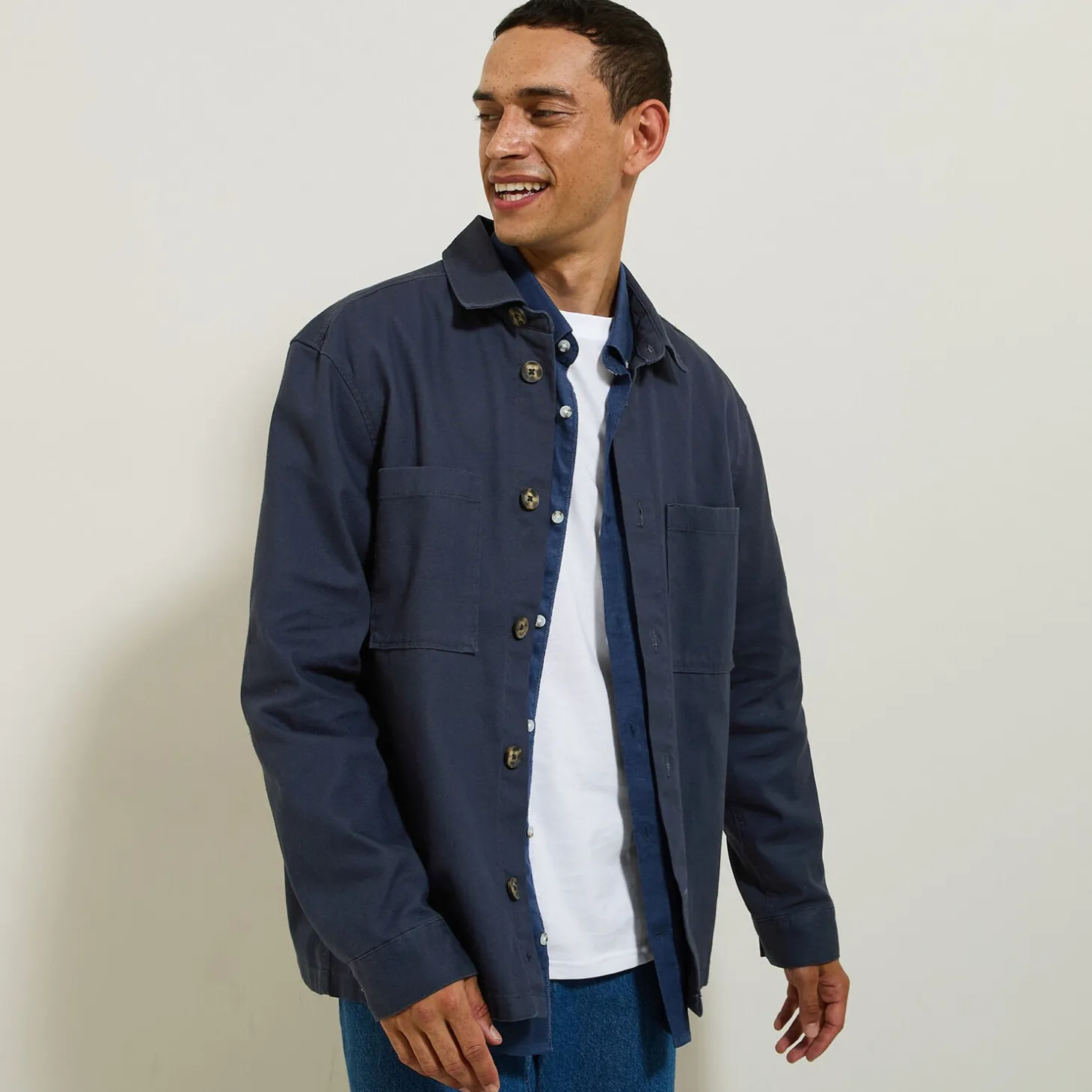 Shop Katoenen overhemdjas met hemdskraag Overshirt|Overhemd