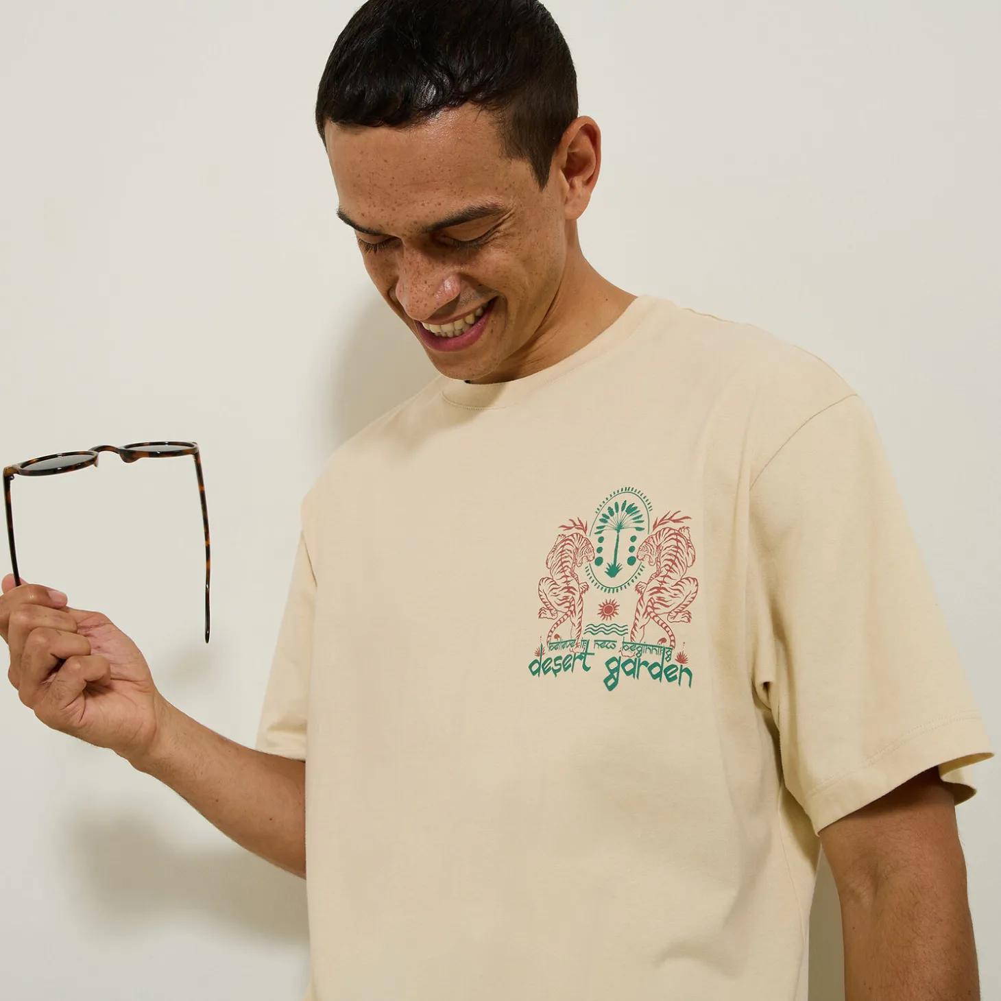 Fashion Katoenen T-shirt met ronde hals en tijger-print T-shirt