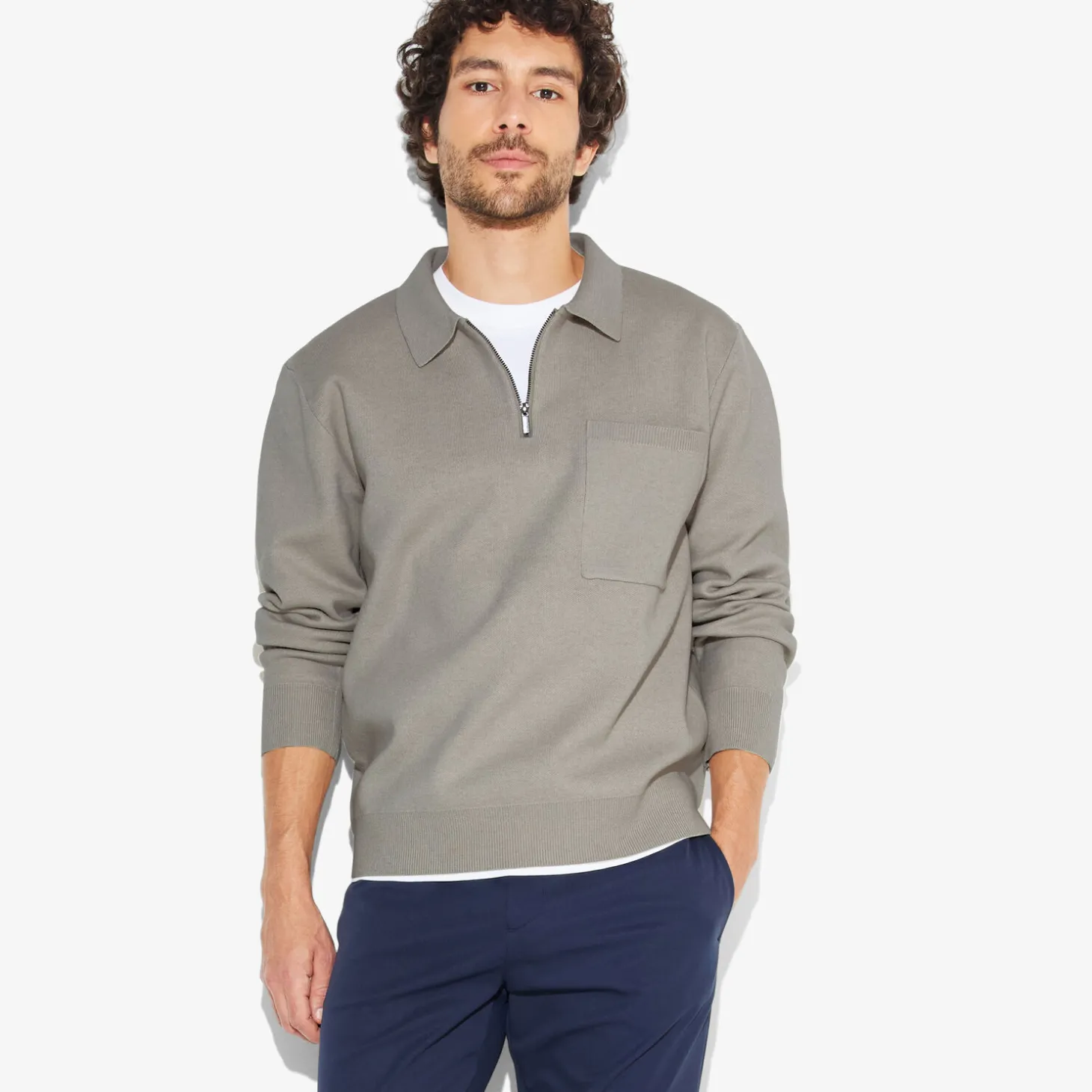 Online Polo in tricot met ritskraag assortiment performan Trui