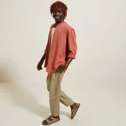 Cheap Regular effen hemd in gekreukte stof van katoen en Overhemd