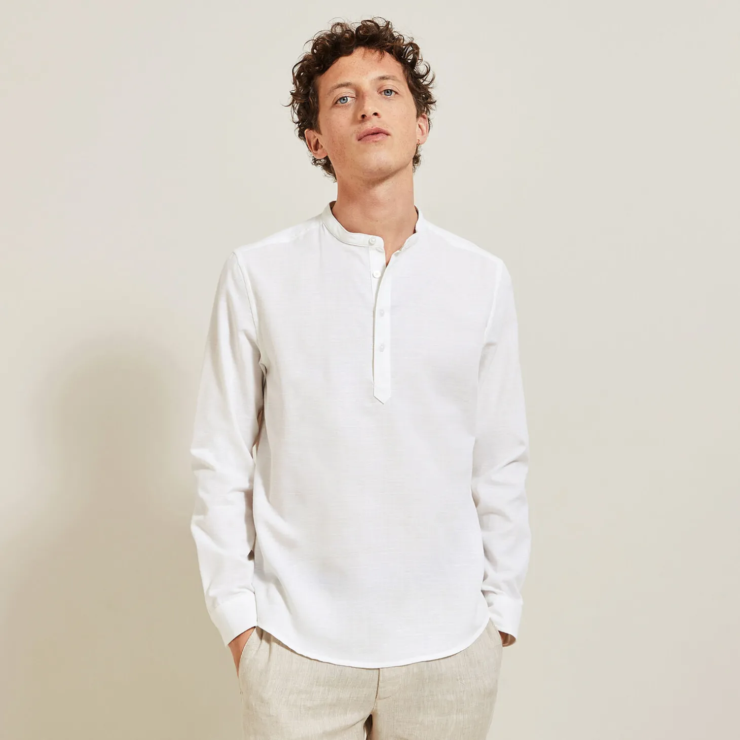 Outlet Regular effen hemd in gerecycled getextureerd kato Overhemd