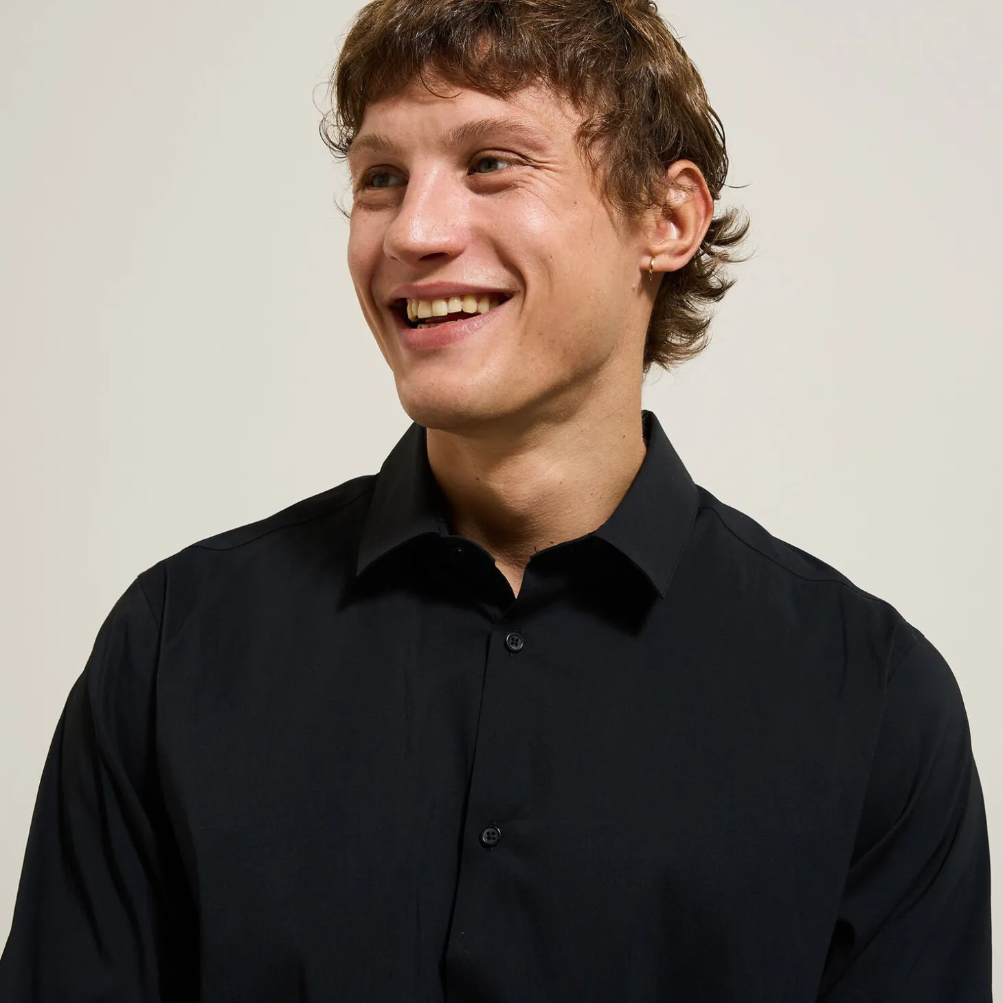 Discount Regular effen hemd in katoen, nylon en elastaan Formele Overhemden|Overhemd