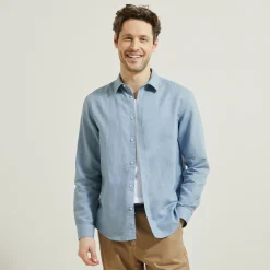 Flash Sale Regular effen hemd in katoen en linnen Overhemd