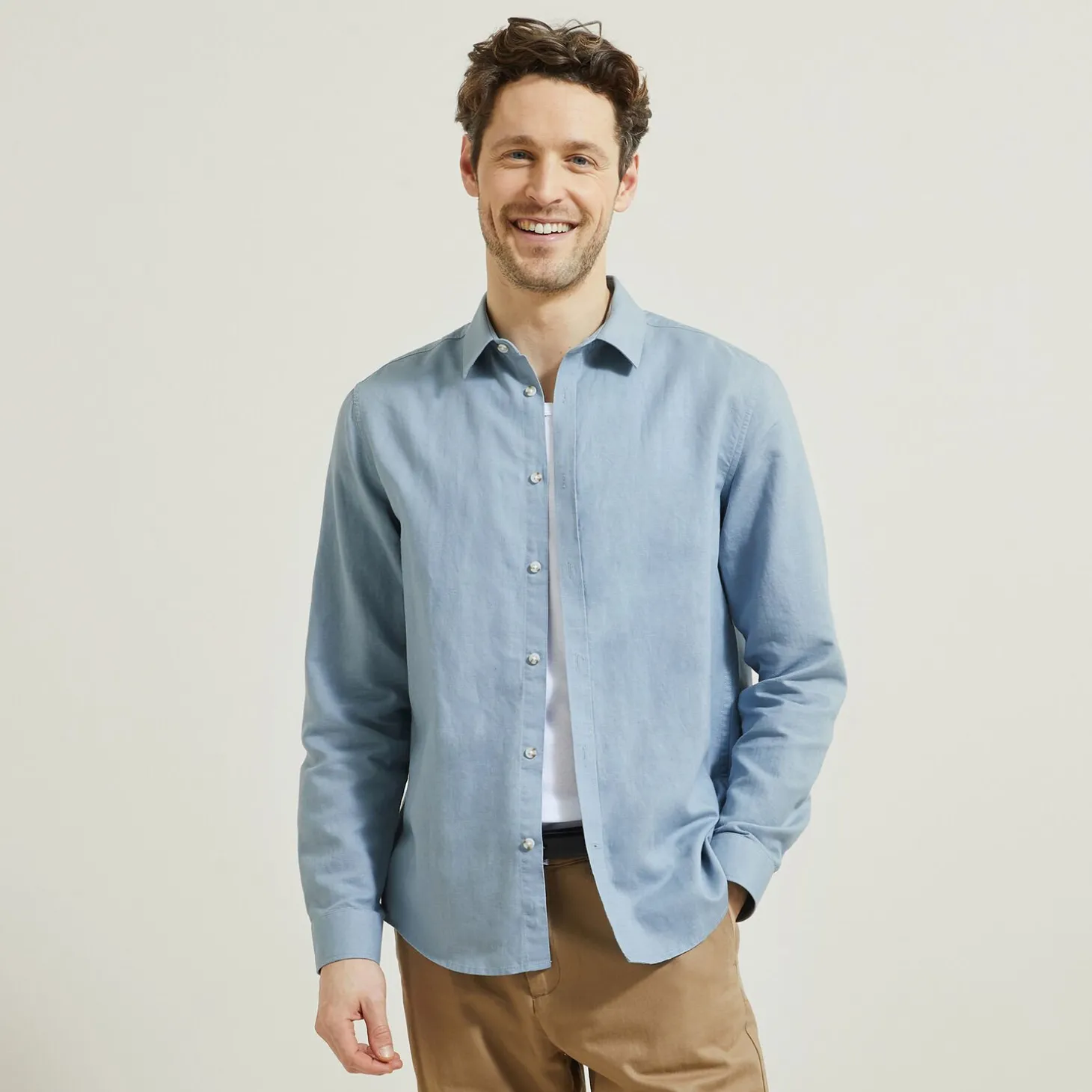 Flash Sale Regular effen hemd in katoen en linnen Overhemd