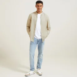 Cheap Regular effen hemd in linnen met mao-kraag Overhemd