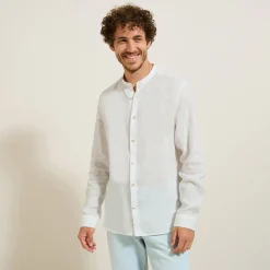 Sale Regular effen hemd in linnen met mao-kraag Overhemd