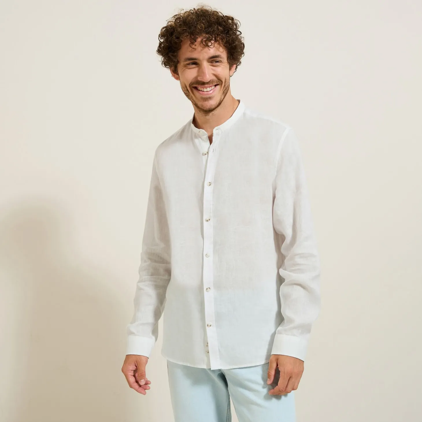 Sale Regular effen hemd in linnen met mao-kraag Overhemd