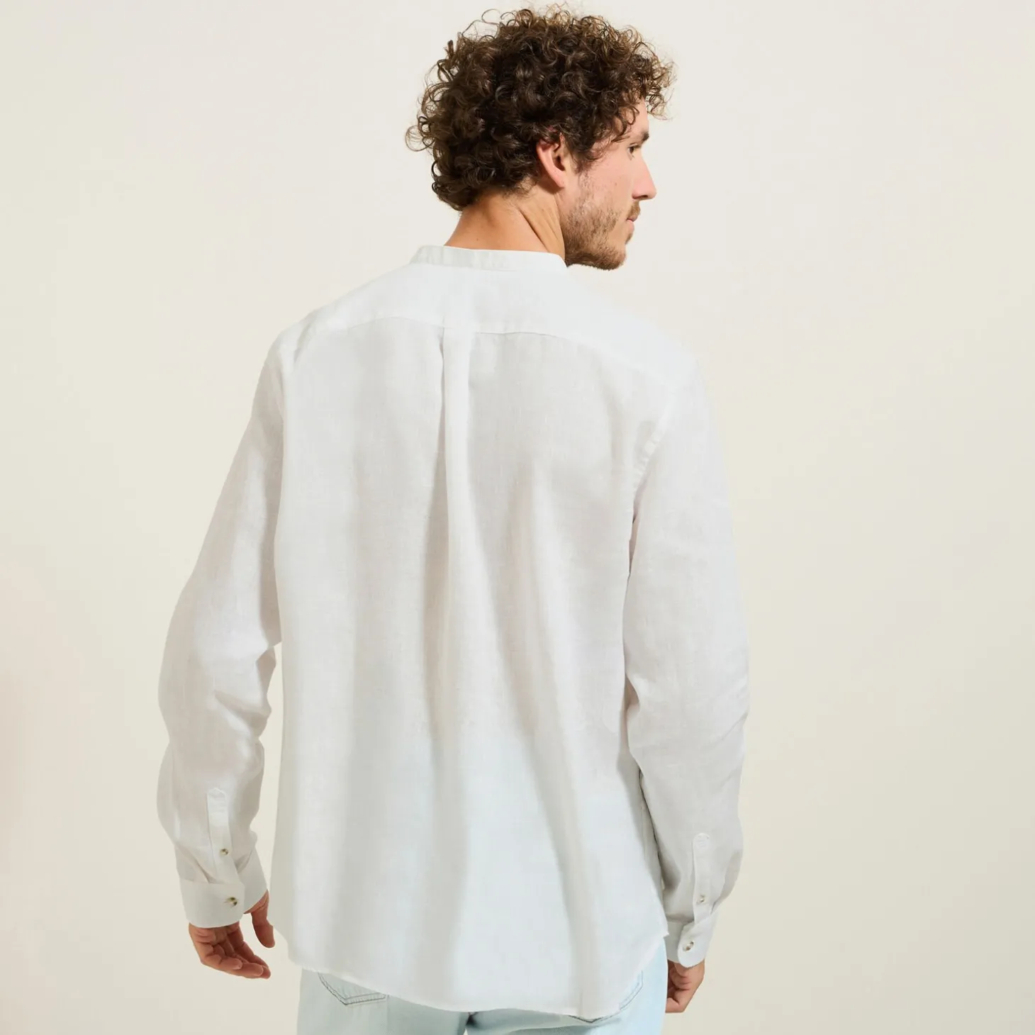 Sale Regular effen hemd in linnen met mao-kraag Overhemd