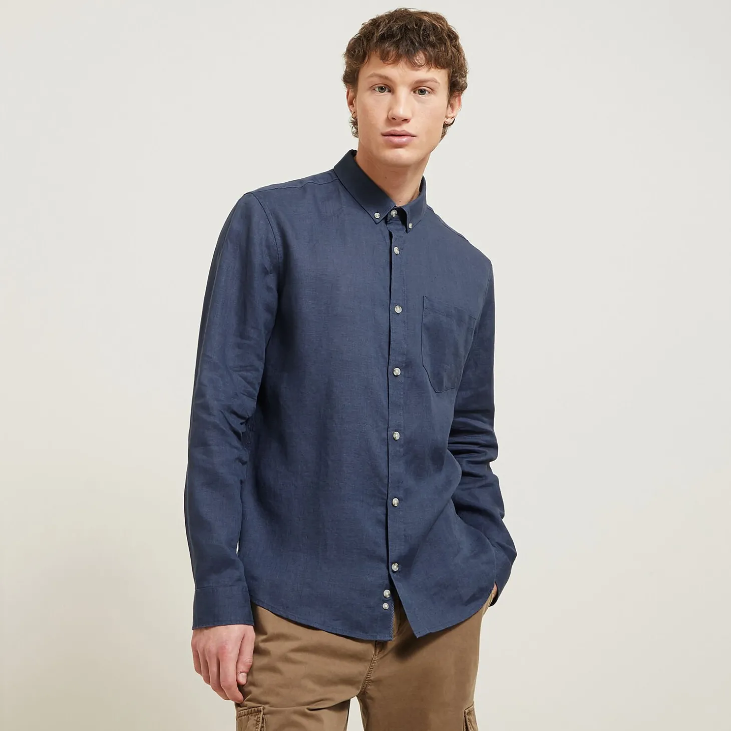 Sale Regular effen hemd in linnen Overhemd