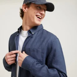 Sale Regular effen hemd in linnen Overhemd