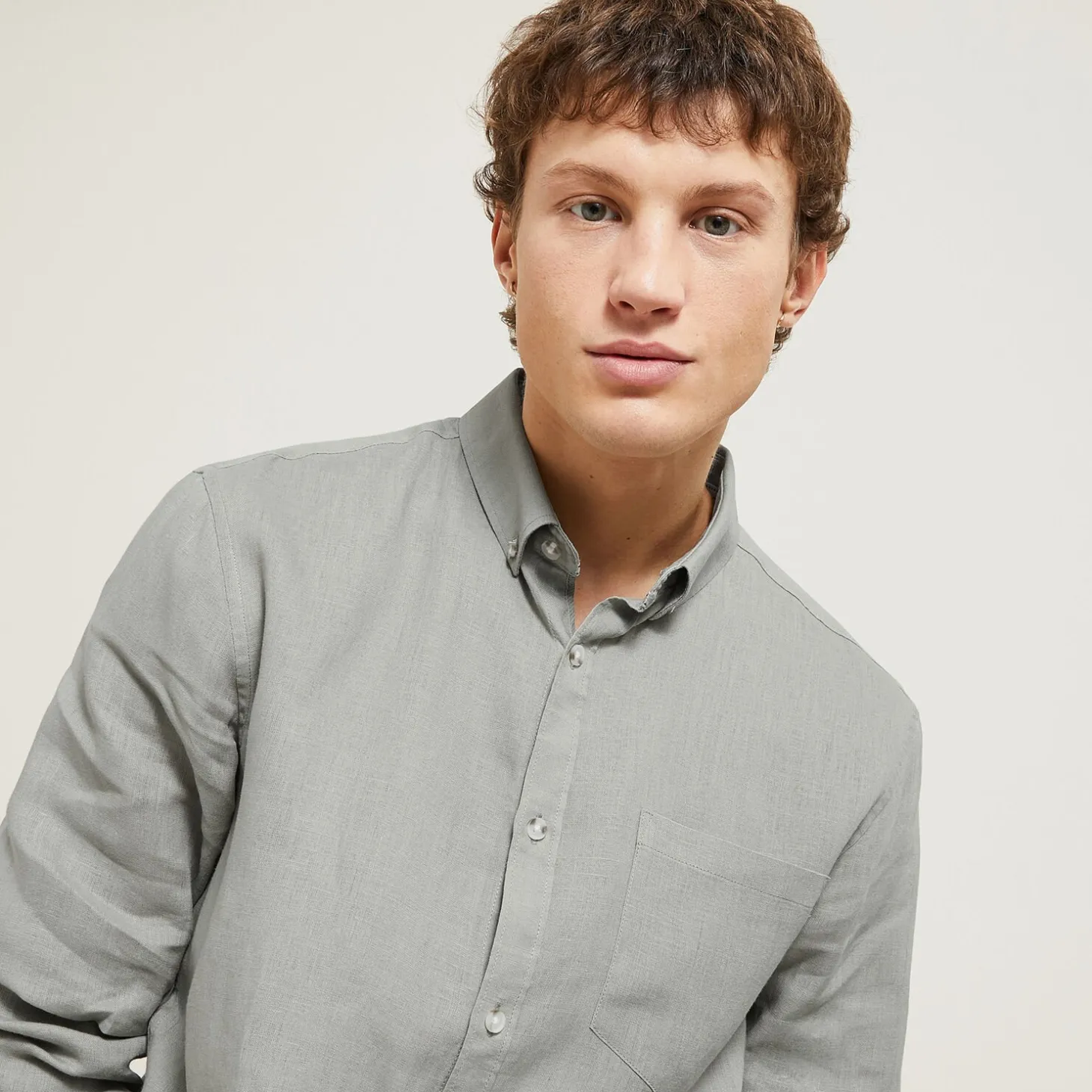 New Regular effen hemd in linnen Overhemd