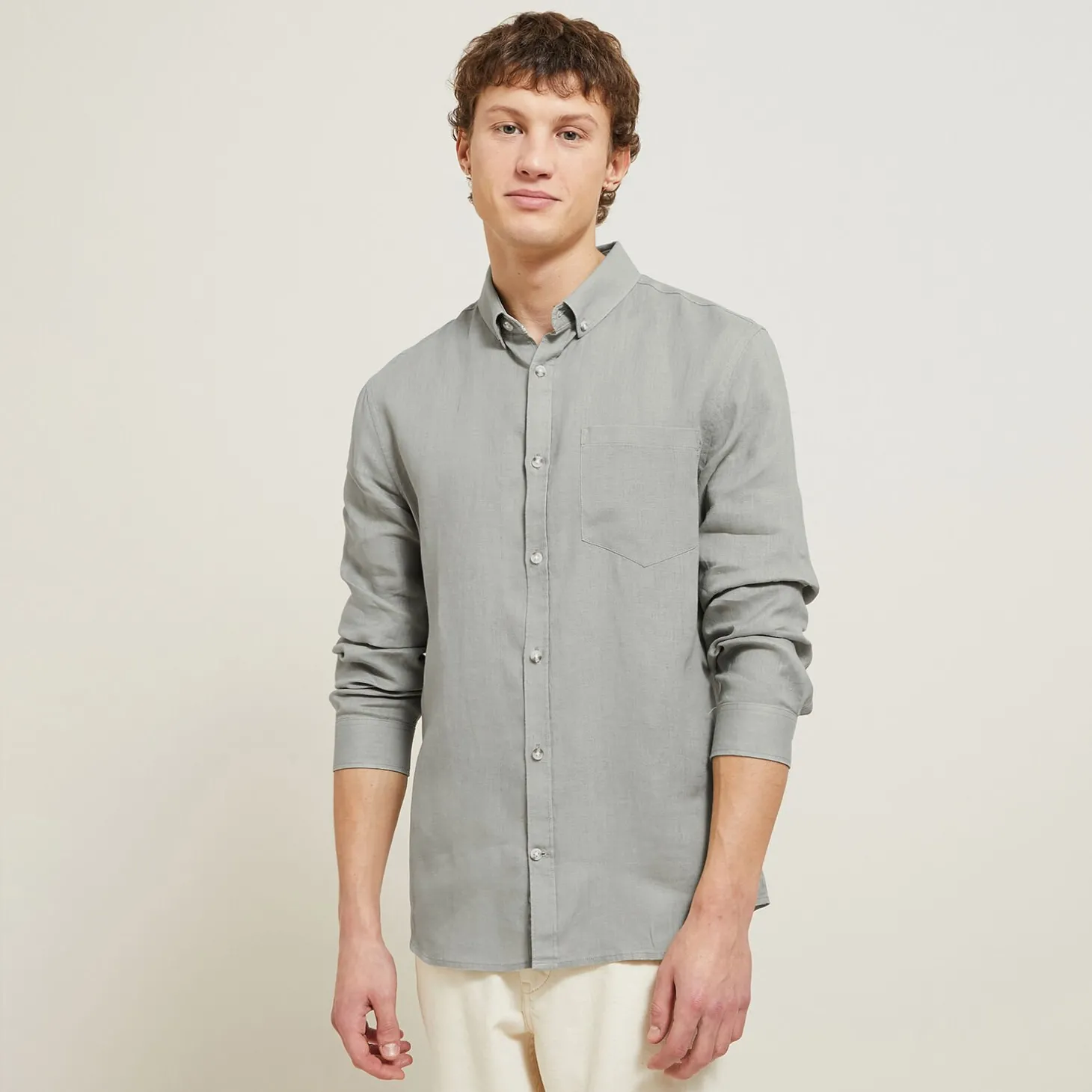New Regular effen hemd in linnen Overhemd