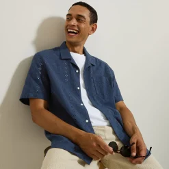 Flash Sale Regular effen hemdje met ajourborduursel Overhemd