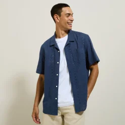 Flash Sale Regular effen hemdje met ajourborduursel Overhemd