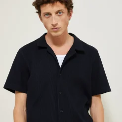 Shop Regular effen katoenen hemdje met wafeleffect Overhemd