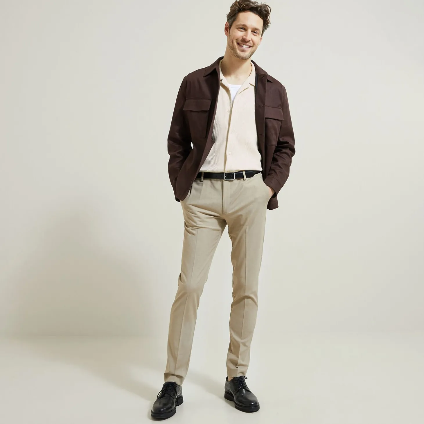 Discount Regular effen katoenen hemdje met wafeleffect Overhemd