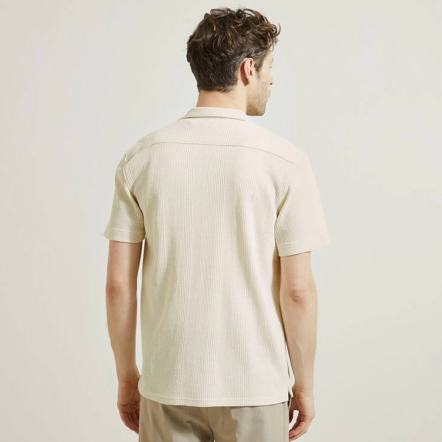 Discount Regular effen katoenen hemdje met wafeleffect Overhemd