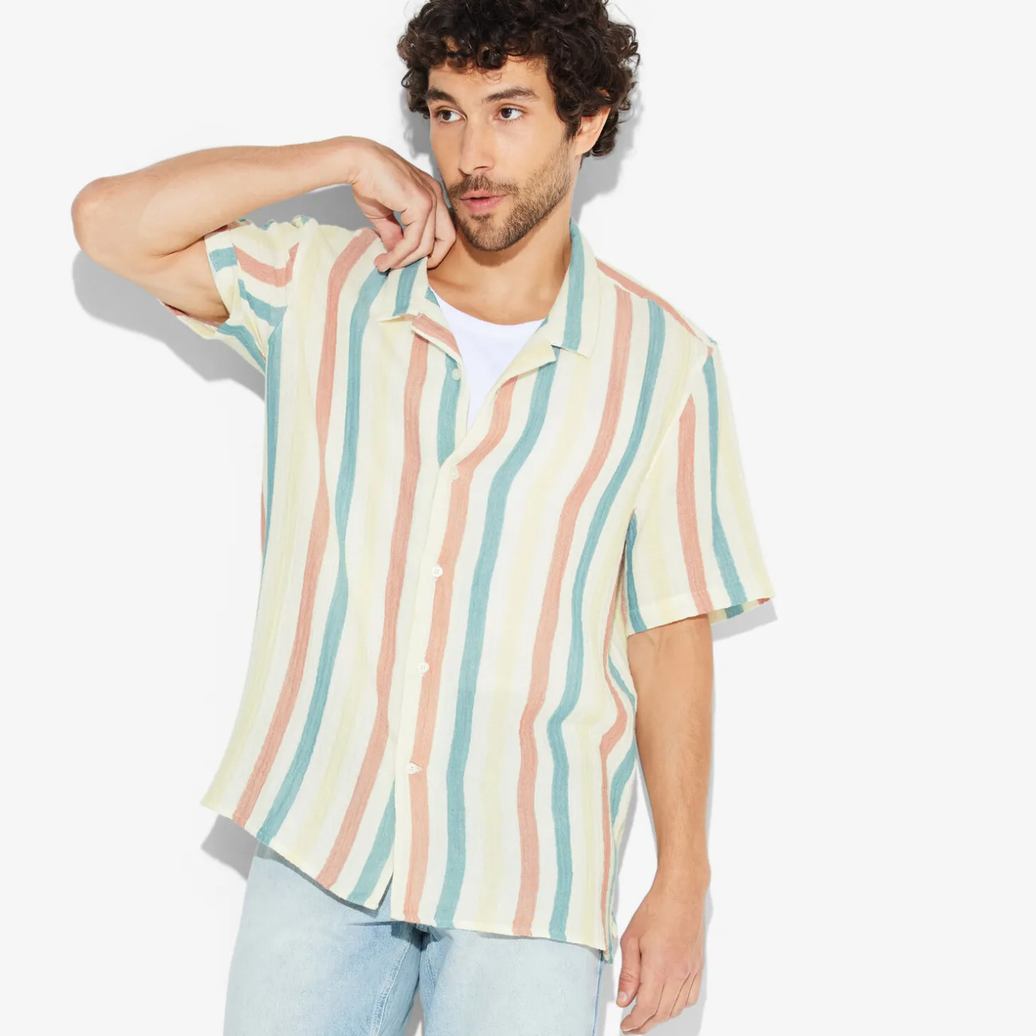 Hot Regular fit gestreept overhemd met korte mouw van Overhemd