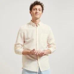 Fashion Regular gestreept hemd in katoen en linnen Overhemd