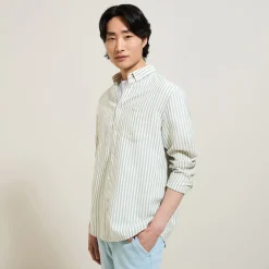 Clearance Regular gestreept hemd in katoen en linnen Overhemd