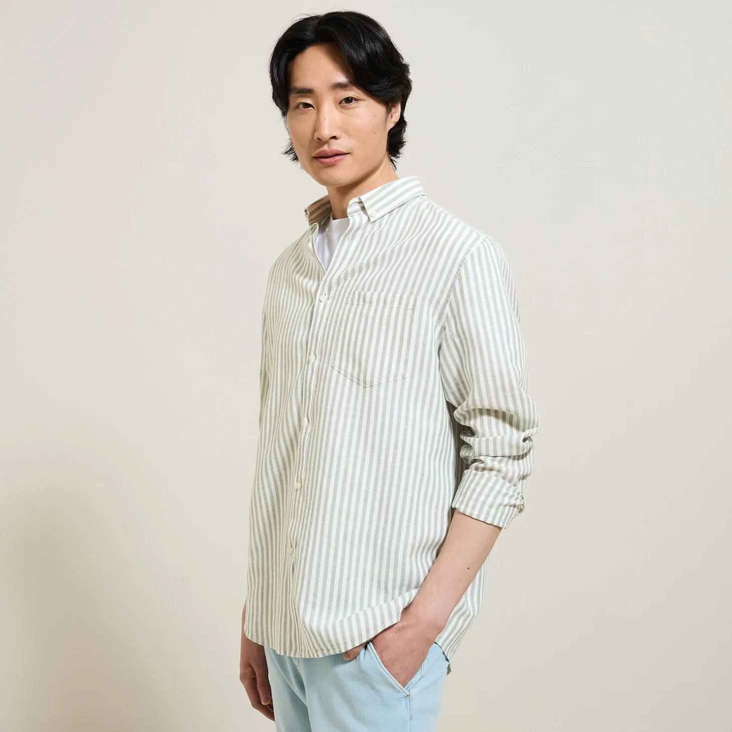 Clearance Regular gestreept hemd in katoen en linnen Overhemd