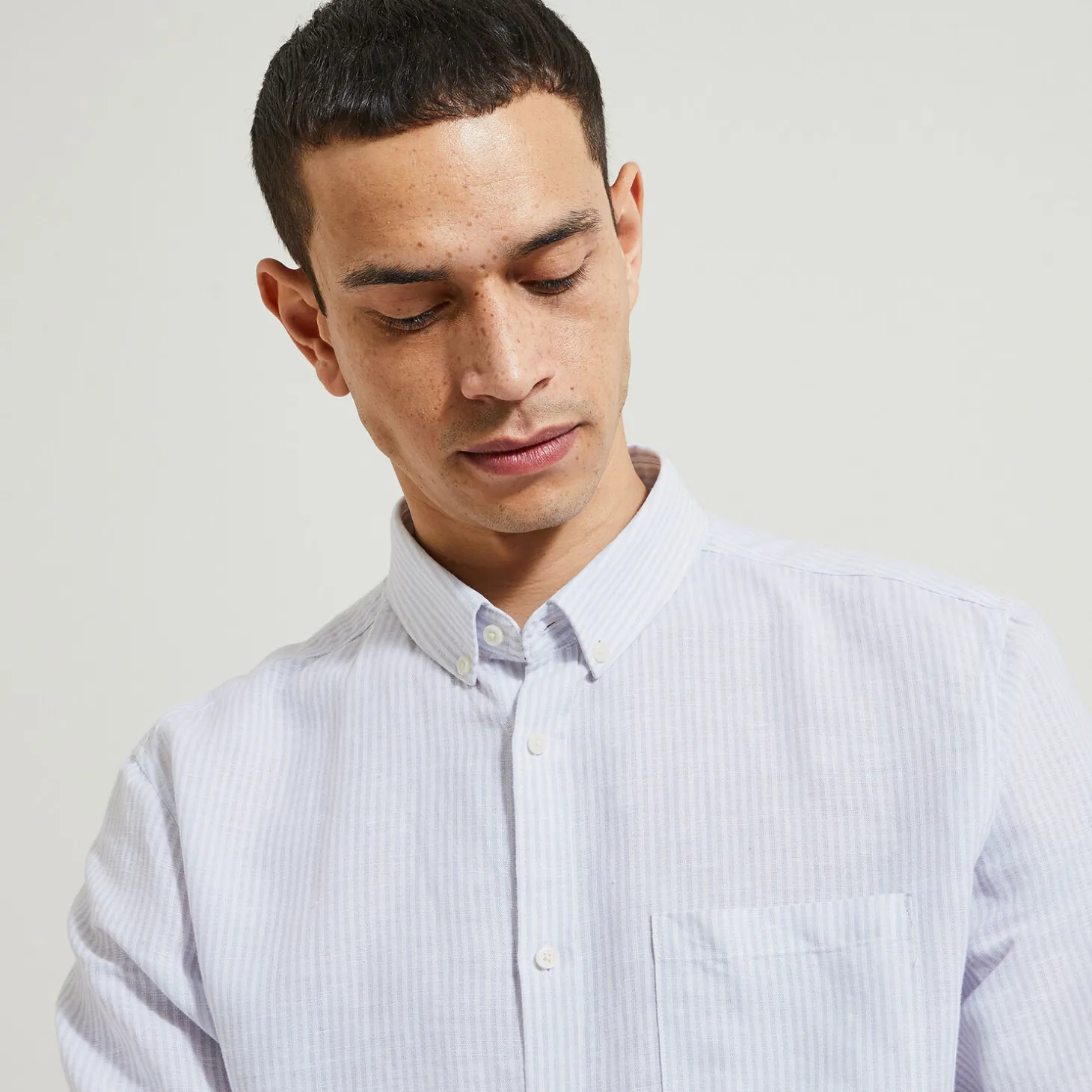 Sale Regular gestreept hemd in katoen en linnen Overhemd