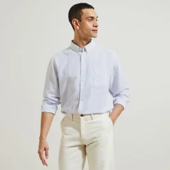 Sale Regular gestreept hemd in katoen en linnen Overhemd