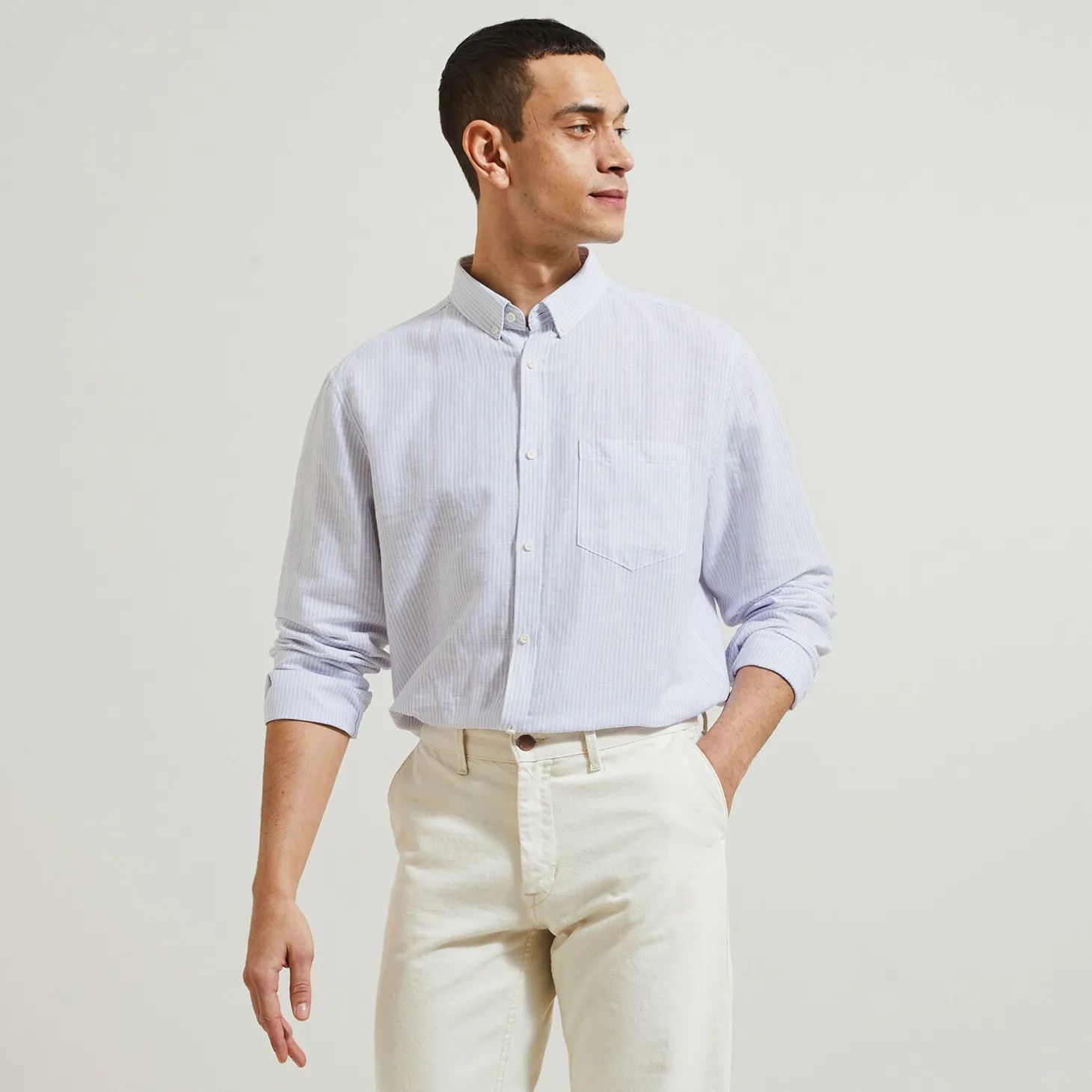 Sale Regular gestreept hemd in katoen en linnen Overhemd