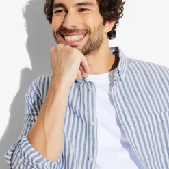 Sale Regular gestreept hemd in katoen en linnen Overhemd