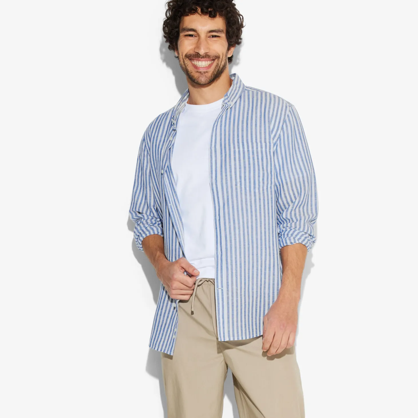 Sale Regular gestreept hemd in katoen en linnen Overhemd