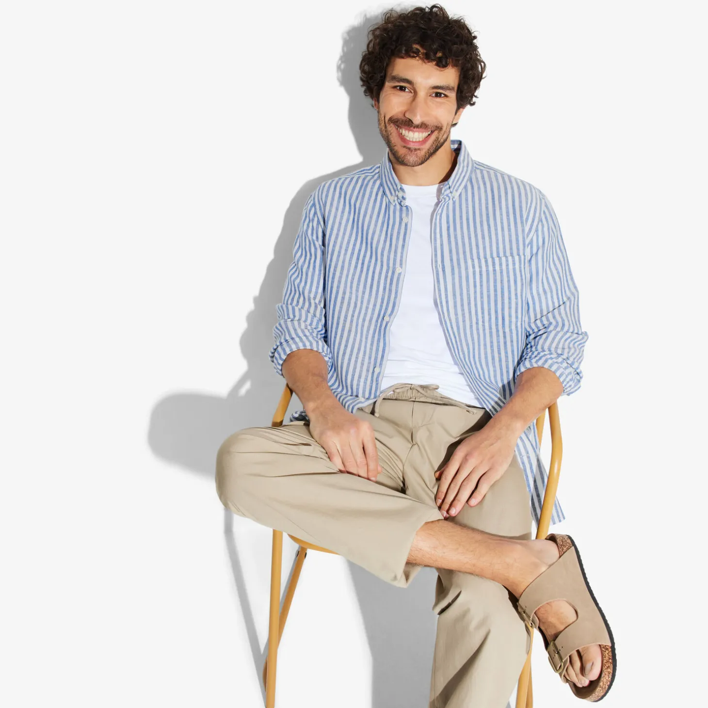 Sale Regular gestreept hemd in katoen en linnen Overhemd