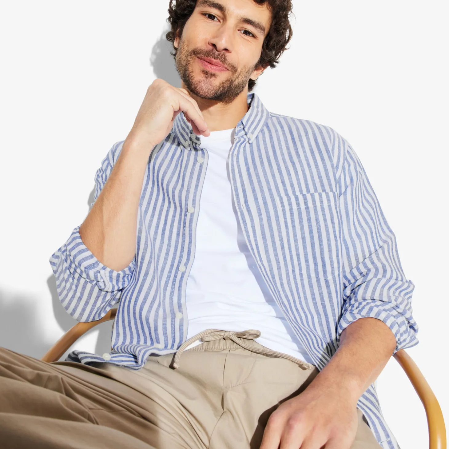 Sale Regular gestreept hemd in katoen en linnen Overhemd