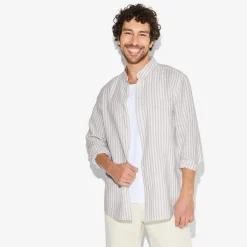 Fashion Regular gestreept hemd in katoen en linnen Overhemd