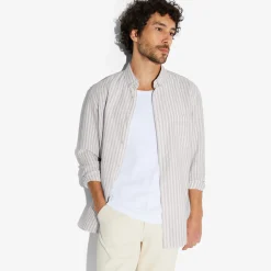 Fashion Regular gestreept hemd in katoen en linnen Overhemd