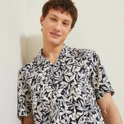 Fashion Regular hemdje met print in katoen en linnen Overhemd