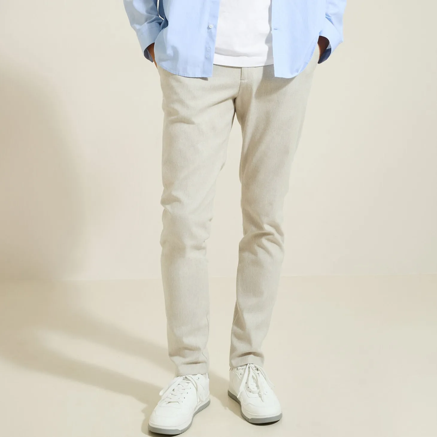 Online Slim chinobroek met flanelaspect Broek