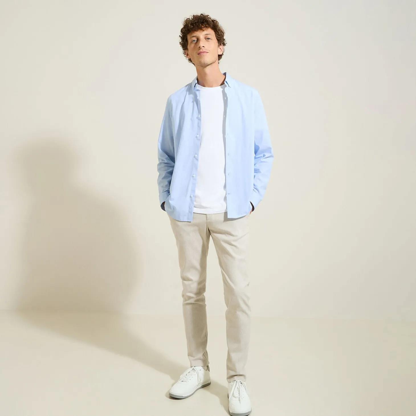 Online Slim chinobroek met flanelaspect Broek