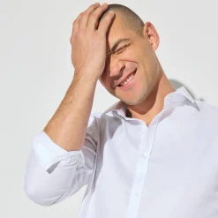 Outlet Slim effen hemd 'stay white/black' in katoen Formele Overhemden|Overhemd